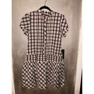 Hilfiger Denim Preppy Studious Black White Plaid Short Sleeves Drop Waist Dress